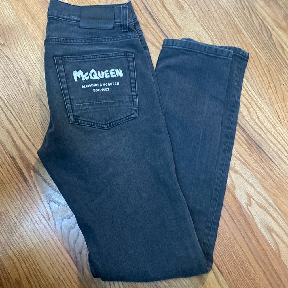 Alexander McQueen Logo Embossed Washed Black Denim Runway Jeans 🔥